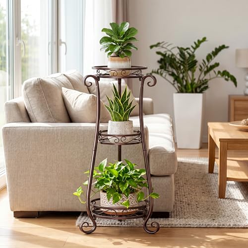 SYO 3-Tier Metal Plant Stand, Antique Bronze, Indoor Outdoor Flower Rack for Patio, Courtyard, Living Room, 33.9 in Tall