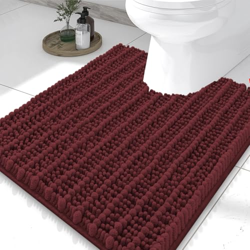 Smiry Bathroom Toilet Rugs U Shaped 24X20, Chenille Bath mats for Toilet | Caramel Red Extra Soft Absorbent Non Slip Rubber Backing Contour Bath Rugs for Toilet, Machine Washable Contoured Bath Mats - color: Caramel Red, size: 24'' X 20''