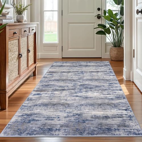 KOZYFLY 4x6 Area Rug Modern Abstract Washable Large Rugs for Entryway Non-Slip Soft Living Room Rug, Print Grey-Blue Throw Rugs Indoor Mat for High-Traffic Door Entrance, Laundry, Nursery, Bedroom - color: Blue-grey, size: 4' x 6' (Rectangular)
