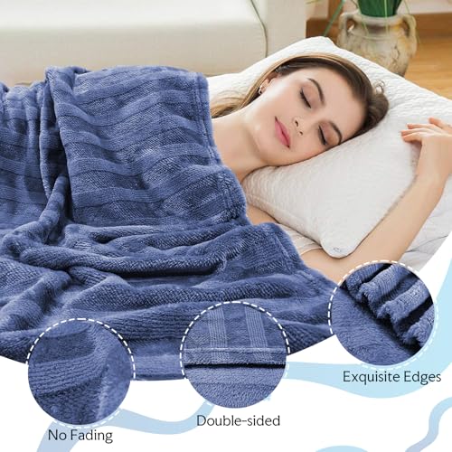 3-Pack Fleece Throw Blankets 50x60, 300GSM Ultra Soft Flannel, Siro-Spun Yarn Dual-Tone Textured Design, Lightweight Warm Couch Sofa Bed Blankets, No Shedding All Season (Navy Blue) - color: Siro Yarn Navy Blue