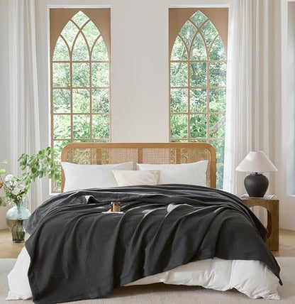 CHUFFED Cotton Waffle Blanket Queen Size - Plush Milk Velvet & Reversible Waffle Weave,Anti-Static 500Gsm Design，Thick Cozy Soft Winter Blanket for Bed, Couch, Sofa - Dark Grey, 90x90 Inches - color: Dark Grey, size: Queen