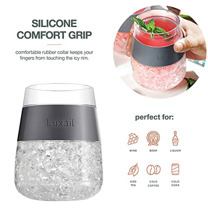 luxail Wine Glasses, Plastic Wine Glasses Set of 4, Wine Gifts, Double Wall Insulated Freezer Tumbler, Stemless Freezer cups for Red and white Wine, 8.5 Oz, Grey - color: Grey 4 Pack
