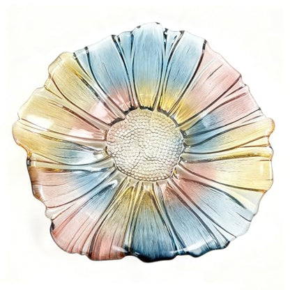 11.5-inch Crystal Glass Colorful Fruit Bowl Dessert Cake Candy Snack Plate,Art Sunflower-shaped,Large Size,Cool Design