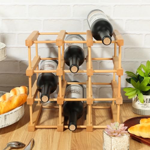Wooden Wine Rack, 12-Bottle Stackable Wooden Wine Rack, Stackable Modular Wine Storage Racks, DIY Assembly Wine Bottle Holder for Inside Cabinet and Countertop (Beech Wood)