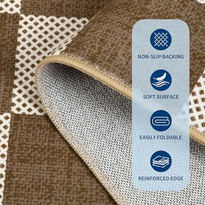 GarveeHome Checkered Light Brown 2x6 Washable Low-Pile Kitchen Runner Rug | Non-Slip Terracotta Brown Stain Resistant Rug for Kitchen Entryway Bedroom Bathroom Geometric Modern Rug TPE Backing - color: Terracotta Brown, size: 2' x 6' (Rectangular)
