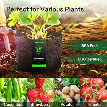 VIVOSUN 5-Pack 7 Gallon Plant Grow Bags Fabric Pots with Handles | 300G Thickened Nonwoven Fabric, Excellent Drainage, Healthy Root Growth, BPA-Free, Reusable - color: Black, size: 7 Gallons
