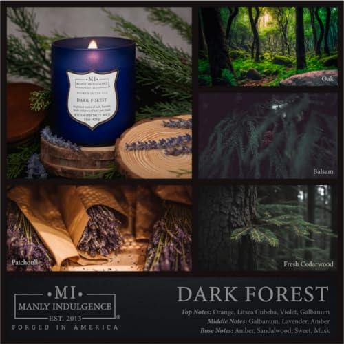 Manly Indulgence Dark Forest Scented Jar Candle for Men, Wood Wicked Candle, 15 oz - Oak, Balsam, Fresh Cedarwood & Patchouli - Up to 60 Hours Burn, Soy Blend Wax, USA Poured, Navy Blue - color: Dark Forest