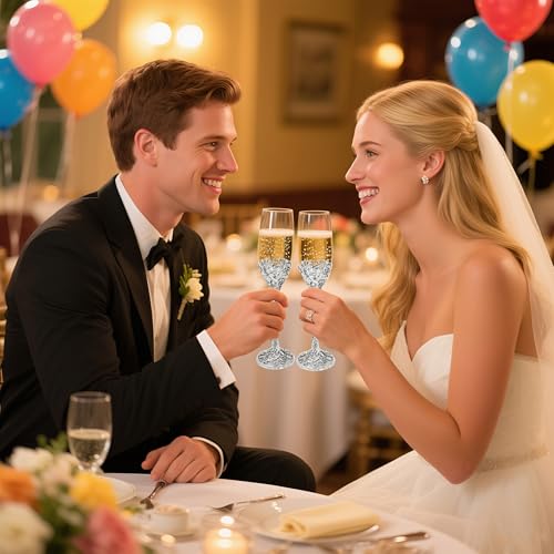 Champagne Flutes -His and Hers,Wedding Toasting Glasses for Engagement Celebrations, Bridal Shower and Registry Idea, Tall Wine Glasses for Bride and Groom Gifts,7oz (Silver new) - color: Silver new