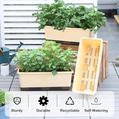 Window Box Planter 8 Pcs, 17 Inches Rectangle Flower Pots with Drainage Holes & Trays, Vegetable Planters for Windowsill Patio Garden Balcony Home Indoor Outdoor (Barley Yellow, 16 * 7 * 6 inch) - color: Barley Yellow