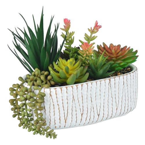 Fake House Plants Artificial - 8.7" Assorted Faux Succulents in Pots for Office Desk Decor and Bathroom Plants Decor - Small Shelf Decor and Cute Fake Plants for Room Kitchen