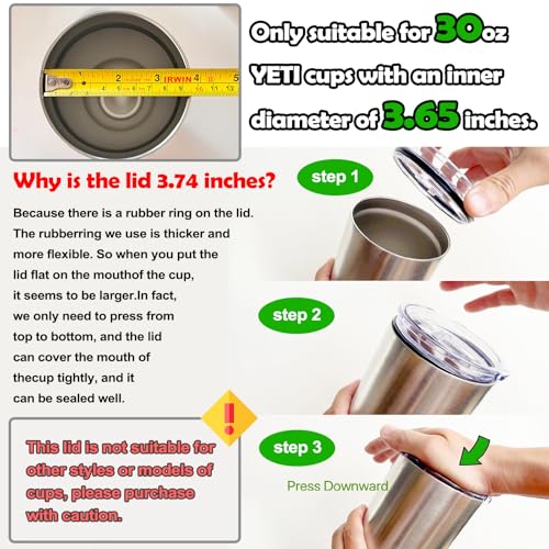 2 Replacement Lids for Stainless Steel Tumbler Travel Cup - Fits OF Inner diameter 3.7 to 3.74 INCH Yeti Rambler and others (Transparent) (30 OZ) - color: 30OZ Slide (2 Transparent)