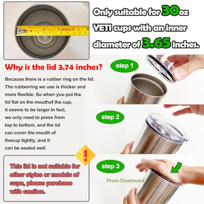 2 Replacement Lids for Stainless Steel Tumbler Travel Cup - Fits OF Inner diameter 3.7 to 3.74 INCH Yeti Rambler and others (Transparent) (30 OZ) - color: 30OZ Slide (2 Transparent)