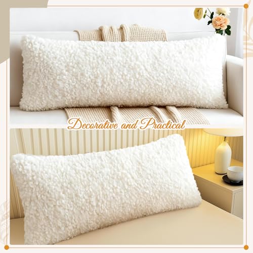 Frienda 14x36 Boucle Lumbar Pillow Cover Cream White Faux Wool Decorative Pillow Cover with Hidden Zipper Soft Textured Long Lumbar Pillowcase for Couch Sofa Bed Modern Home Decor