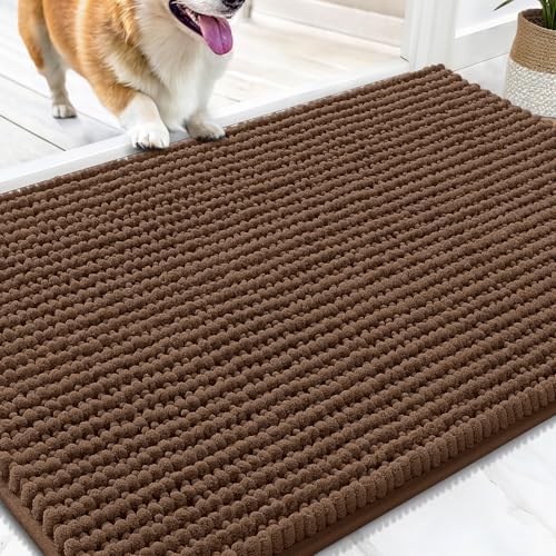 OLANLY Dog Door Mat for Muddy Paws 30x20, Extra Absorbent Chenille Mud Mat | Mocha, Absorbs Moisture and Dirt, Non-Slip Machine Washable Doormat, Quick-Drying Indoor Entryway Floor Mat for Dogs - color: Mocha, size: 30" X 20"