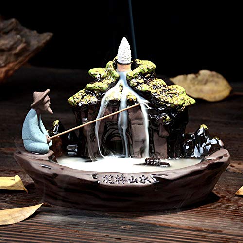 Guilin Landscape Backflow Incense Burner Incense Cone Sticks Holder Porcelain Handmade Beautiful Scene Prefect Gift for Aromatherapy Ornament Home and Office Decor