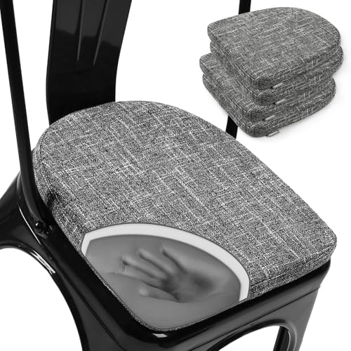 SINOSSO Memory Foam 14" Metal Chair Cushions 4 Pcs, Modern Interwoven Style Magnetic Chair Pads for Dining Kitchen Cafe Bistro Stackable Chair (U-Shape, Grey, 4) - color: Grey