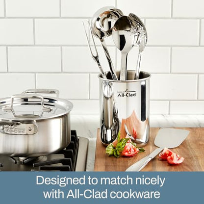 All-Clad 5-Piece Stainless Steel Kitchen Utensil Set – Includes Ladle, Solid Spoon, Slotted Spoon, Turner & Storage Caddy – Heavy-Gauge, Ergonomic, Dishwasher Safe, Silver (Pack of 2) - size: 5-Piece (Pack of 2)