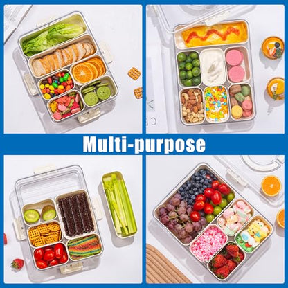 Bandesun Divided Serving Tray with Lid and Handle - Clear Organizer for Candy, Fruits, Nuts, Snacks - Perfect for Party, Entertaining - Snackle Box Charcuterie Container for Portable Snack Platters - style: compartments Long 1pcs Small 4pcs Medium 1pcs