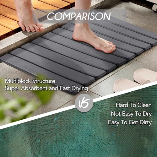BoxedHome Foldable Stone Bath Mat, Super Absorbent Diatomaceous Earth Mat, 24" x 16" Non-Slip Quick Drying, Compact and Easy to Store Bath Mats for Bathroom, Easy to Clean, Dark Gray - color: Dark Gray