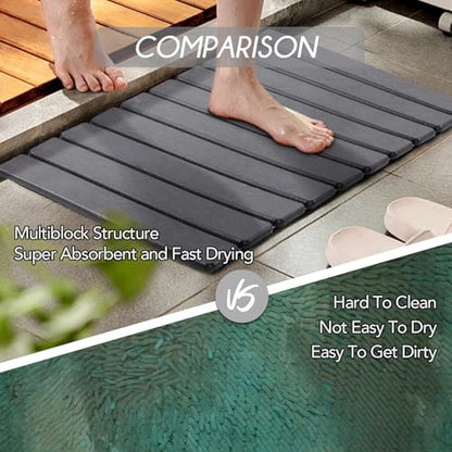 BoxedHome Foldable Stone Bath Mat, Super Absorbent Diatomaceous Earth Mat, 24" x 16" Non-Slip Quick Drying, Compact and Easy to Store Bath Mats for Bathroom, Easy to Clean, Dark Gray - color: Dark Gray