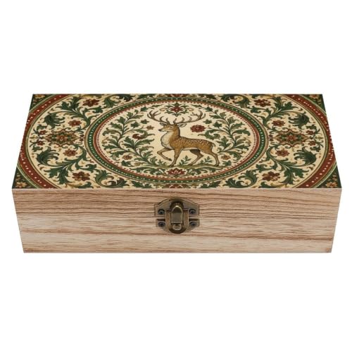 Deer Floral Vintage Wooden Storage Box Organizer Decorative Keepsake Memory Box Rustic - color: Deer Floral Vintage