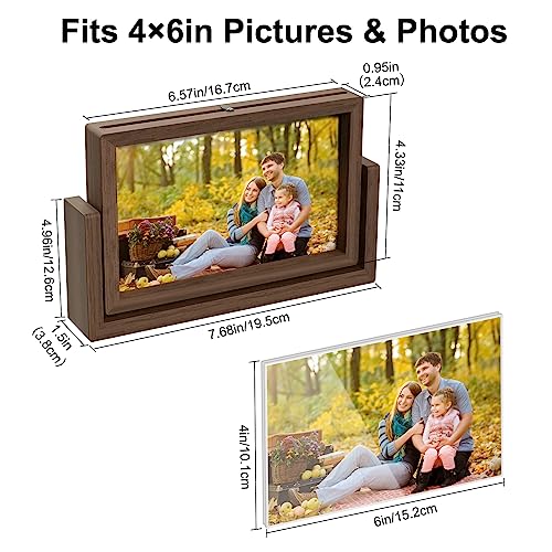 Mixoo 4x6 Picture Frame Rotating Photo Frame, Wooden Picture Frames 4x6 Horizontal Double sided Rustic Floating Frame for Desk Tabletop Family Office Wedding Graduation Gifts Teacher Appreciation Gifts