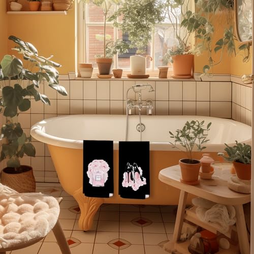 SPBL&L Pink and Black Hand Towels for Bathroom Set of 4, Women's Fashion Black Hand Towels for Bathroom, 16x24 Inches - color: Bathroom-black Five