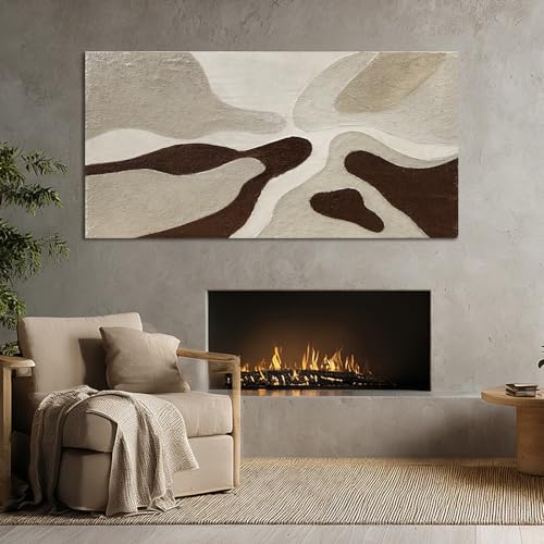 Hand-Painted Neutral Abstract Beige Art for LivingRoom Ready to Hang 24x48 - color: Brown, size: 48"L x 24"W