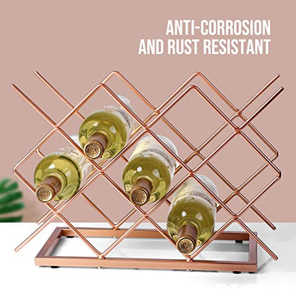Countertop Wine Rack - 10 Bottle Freestanding Modern Rose Gold Metal Small Wine Rack - Tabletop Wine Holder Stand for Cabinet, Pantry, Wine Bottle Storage… - color: D-rose Gold 10btl