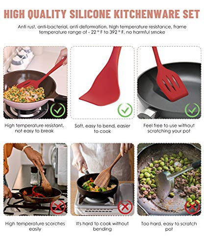 Pranski Kitchen Utensils Set-12 Pieces Silicone Cooking Utensils Set (Dishwasher Safe) 392°F Heat Resistant Spatula Set, Nonstick Cookware | Dishwasher Safe 392°F Heat Resistant Spatula Set Kitchen Utensil Set for Nonstick Cookware,Best Kitchen Tools with