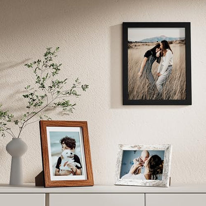 Vittanly 10 Pack Gallery Wall Frame Set, Picture Frames for Wall & Table | Gallery Wall Frame Set: 2pcs 8x10, 4pcs 5x7 & 4pcs 4x6 Photos, made of Engineered Wood, Black, Walnut Brown, Distressed White - color: Black & Walnut Brown & Distressed White