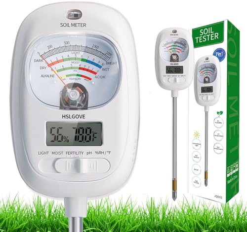 HSLGOVE Soil Test Kit, 7-in-One Soil Moisture Meter/Soil PH Meter/Fertility, Dual Screen Soil Tester w/Digital Soil Temp/Air Temp&Humidity for Plants Gardening,Lawn,Farm Indoor&Outdoor-Lvory White
