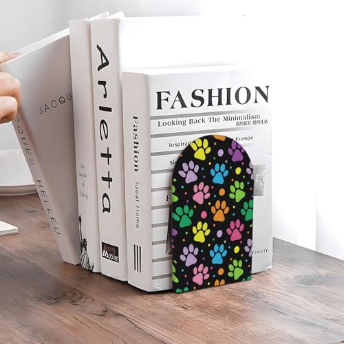 Wood Bookends for Shelves, Dog Paw Print Decorative Non-Slip Book Ends for Office Home Decor, Aesthetic Book Stopper/Stands/Holder, Book Dividers, Desk Organizers