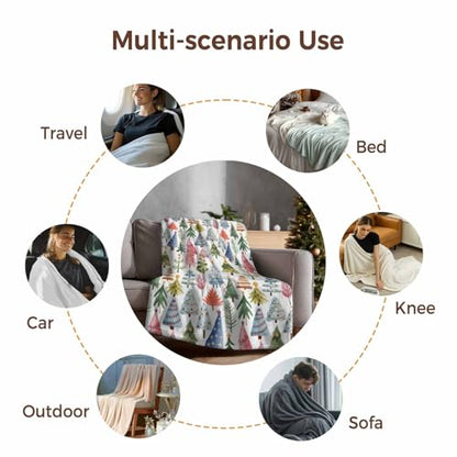 Christmas Tree Throw Blanket, Abstract Pink Blue Green Tree Super Soft Warm Flannel Blankets for Bed Couch Sofa Cute Graffiti Xmas Winter Lightweight Fluffy Plush Bed Throws 40x50 Inch - color: Pink Blue Gray, size: 40''x50''