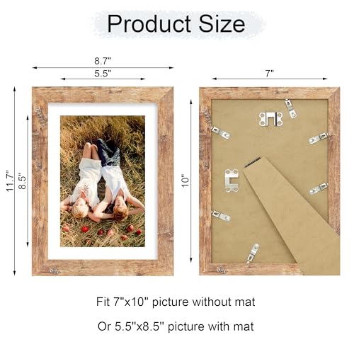 iRahmen 7x10 Picture Frame - High Definition Real Glass Wooden Photo Frames for Tabletop Display and Wall Mounting (Rustic Brown, Set of 2) - color: Rustic Brown, size: 7X10