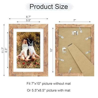 iRahmen 7x10 Picture Frame - High Definition Real Glass Wooden Photo Frames for Tabletop Display and Wall Mounting (Rustic Brown, Set of 2) - color: Rustic Brown, size: 7X10