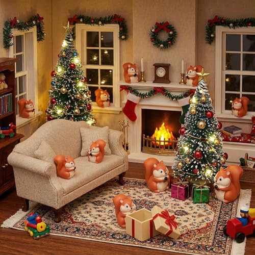 Threehoney 50 Pcs Mini Resin Animal Miniature Figurines Bulk Adorable Garden Accessories for Christmas Gifts Micro Landscape Ornaments Home Decor Bookcase Living Room Scenes Kit (Squirrel Style) - style: Squirrel Style
