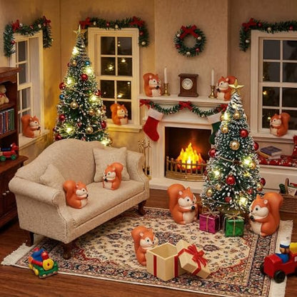 Threehoney 50 Pcs Mini Resin Animal Miniature Figurines Bulk Adorable Garden Accessories for Christmas Gifts Micro Landscape Ornaments Home Decor Bookcase Living Room Scenes Kit (Squirrel Style) - style: Squirrel Style
