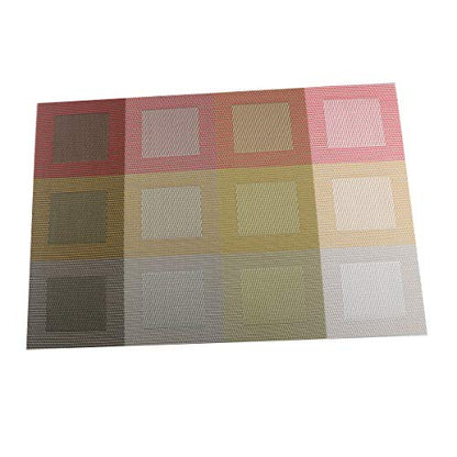 Set of 6 Placemats for Dinning Table, Luxury PVC Woven Vinyl Table Mats,Washable and Heat Insulation Kitchen Place Mats (6 pcs, Gold) - color: Red-square
