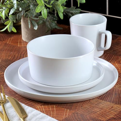 Elama Luxmatte Modern and Contemporary Stoneware Dinnerware Set in Matte, Service for 4 (16, White) - color: White