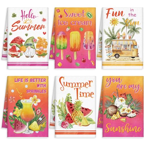 Tudomro 6 Pcs Summer Kitchen Towels Fruit Watermelon Dish Hand Tea Towel | Seasonal Kitchen Towels, Absorbent Fabric, Soft Kitchen Fingertip Farmhouse Bathroom Tea Towels, Housewarming Gift for Home - color: Sunshine