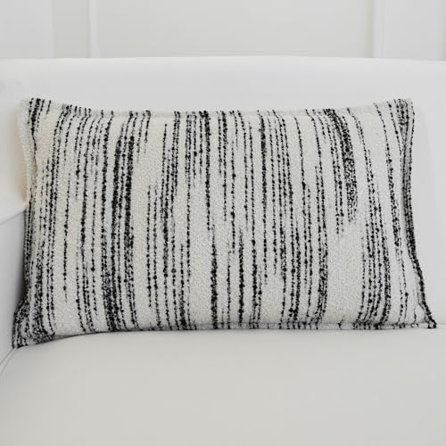 THE-TINOART White & Black Boucle Jacquard Lumbar Pillow Cover - Modern Geometric Pattern for Sofa and Bed, Luxury Woven Textured Pillow Case, 12x20 Inches - color: Black Stripe, size: 20" x 12" (Pack of 1)