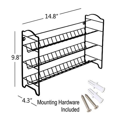 SWOMMOLY 3 Tier Spice Rack Organizer with 24 Empty Round Spice Jars, 396 Spice Labels, Funnel and Chalk Marker Complete Set, Black | Chalk Marker, Funnel Set for Cabinet, Countertop, Pantry, Cupboard or Door & Wall Mount - 24 Jars, 14.8" W × 9.8" H, Black