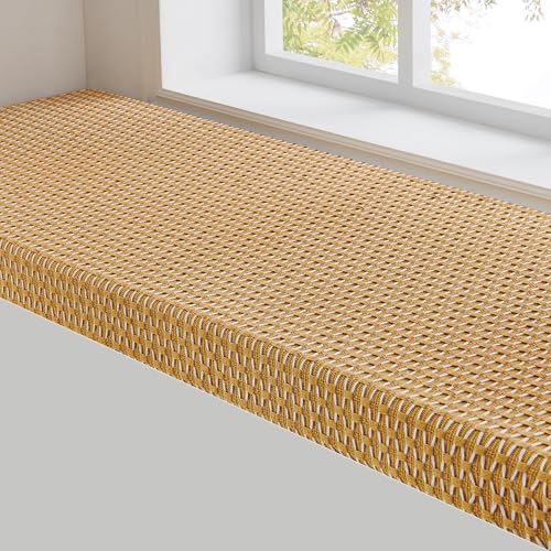 Custom Window Bench Seat Cushion Heavy Wicker Weaving Texture Customized Bay Window Sill Seating Foam Cushions for Indoor Furniture, Mudroom Entryway, Reading Kitchen Breakfast Nook, Non Slip Bottom