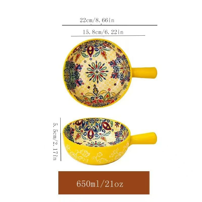 Boho Floral Ceramic Soup Bowls with Handles, 21oz Microwave Oven Safe Set of 4 for Stew, Pasta and Chili - color: Flower