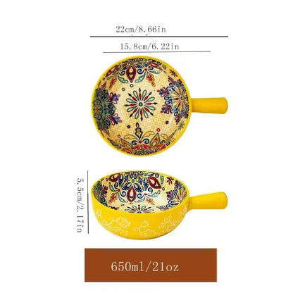 Boho Floral Ceramic Soup Bowls with Handles, 21oz Microwave Oven Safe Set of 4 for Stew, Pasta and Chili - color: Flower