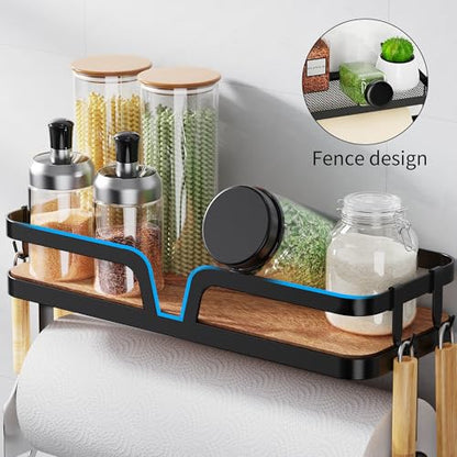 Taozun Paper Towel Holder Wall Mount, Kitchen Paper Holder Spice Rack Black Paper Towel Roll Holder RV Paper Towel Rack with 4 Hooks(2 Installation Methods - Self-Adhesive and Drilling) - style: SP010