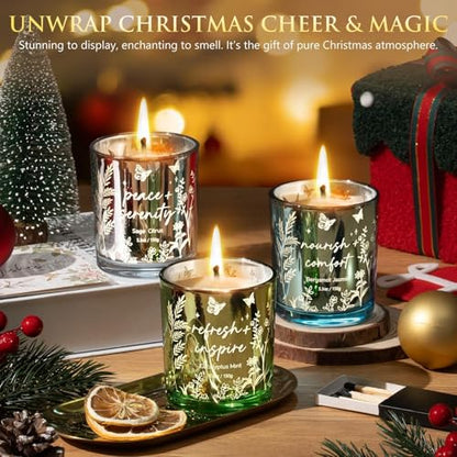 Scented Candles for Women, 3 Pack Soy Wax Candle Gift Sets for Home Scented | Holiday Votive Candle Gifts Set, Christmas Birthday Gifts for Women Mom Friend - Eucalyptus Mint/Bergamot Jasmin/Sage Citrus - color: Silver, Sage Green, Blue