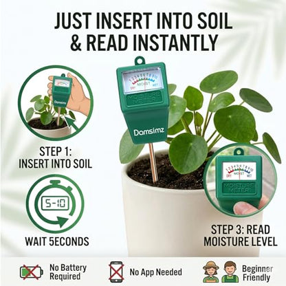 Soil Moisture Meter for Plants, Plant Water Meter, Soil Tester | Plant Moisture Meter for Houseplants, Prevent Over & Underwatering, No Battery Needed, Hydrometer for Indoor & Outdoor Plants