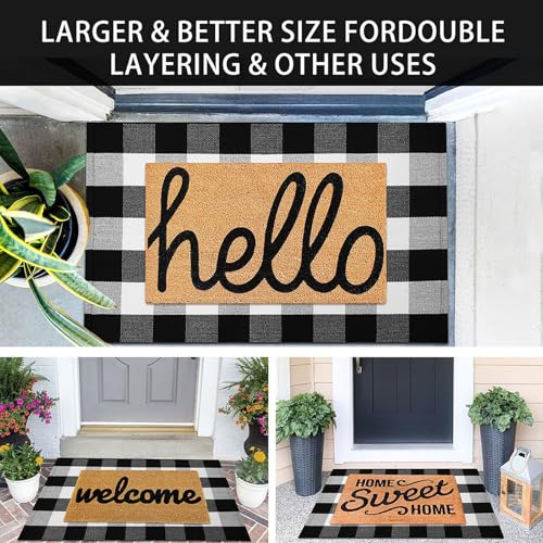 KOZYFLY Buffalo Plaid Area Rugs 27.5x43 Inches Black and White Checkered Rug Washable Front Door Mat Hand Woven Cotton Outdoor Rug Small Rug for Front Porch Kitchen Entryway Patio Bathroom | Washable Front Door Mat, Woven Cotton Outdoor Rug, Indoor Small